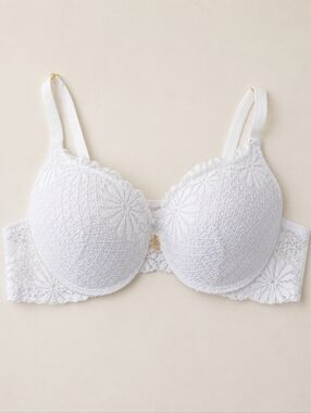 Juicy Couture White Floral Lace Push Up Bra Y2K Romantic Lingerie 34B Coquette